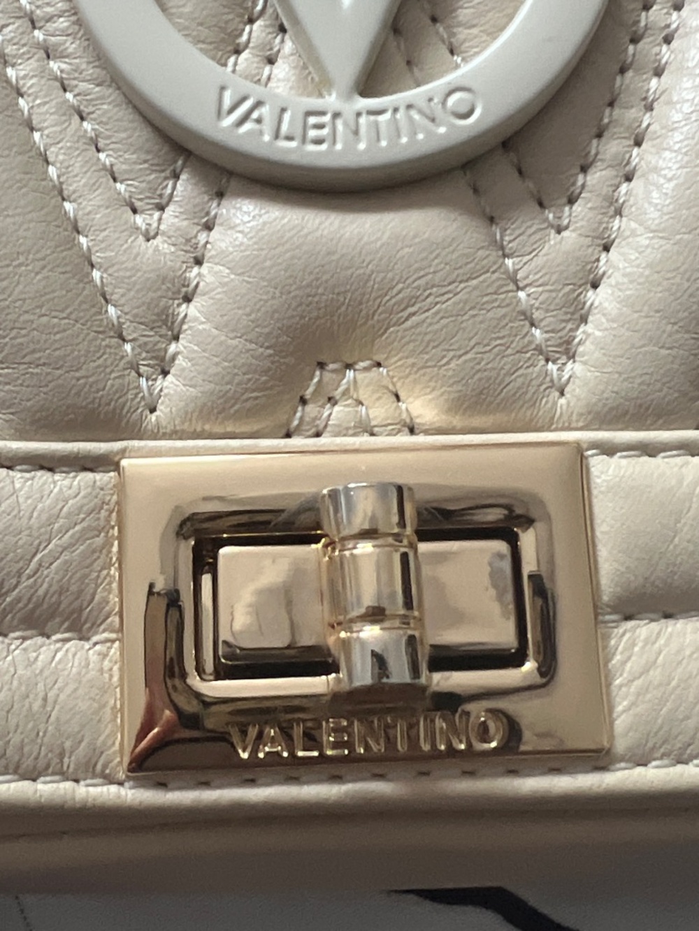 Valentino Cream Quilted Crossbody with Gold Chain and Logo - Picture 11 of 13
